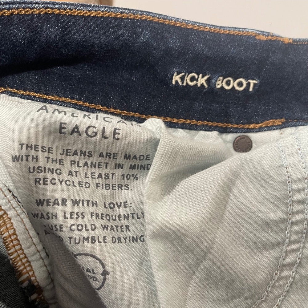 American Eagle Kick Boot Jeans Women Dark Wash Next Level Stretch Size 16 35x30 - Picture 9 of 11